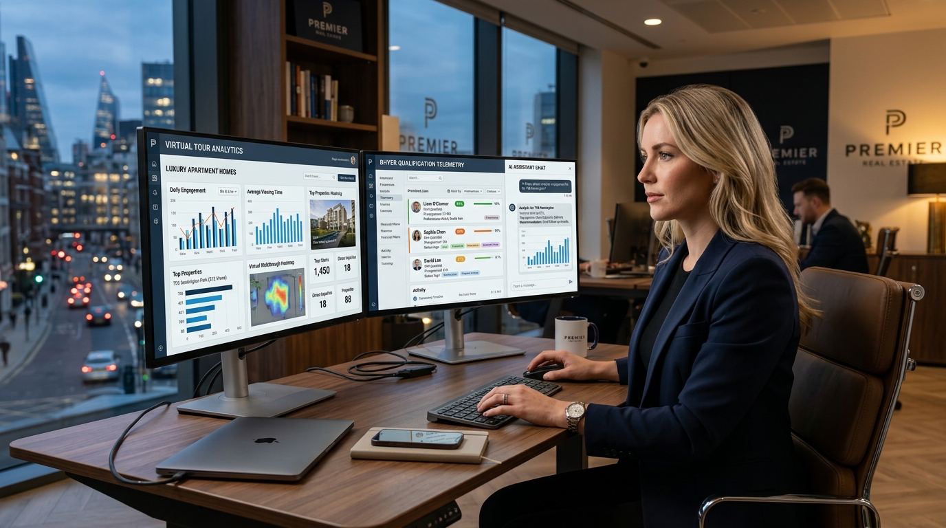 Interface of an AI interactive host for broker showaround displaying an app free virtual tour software for agents.